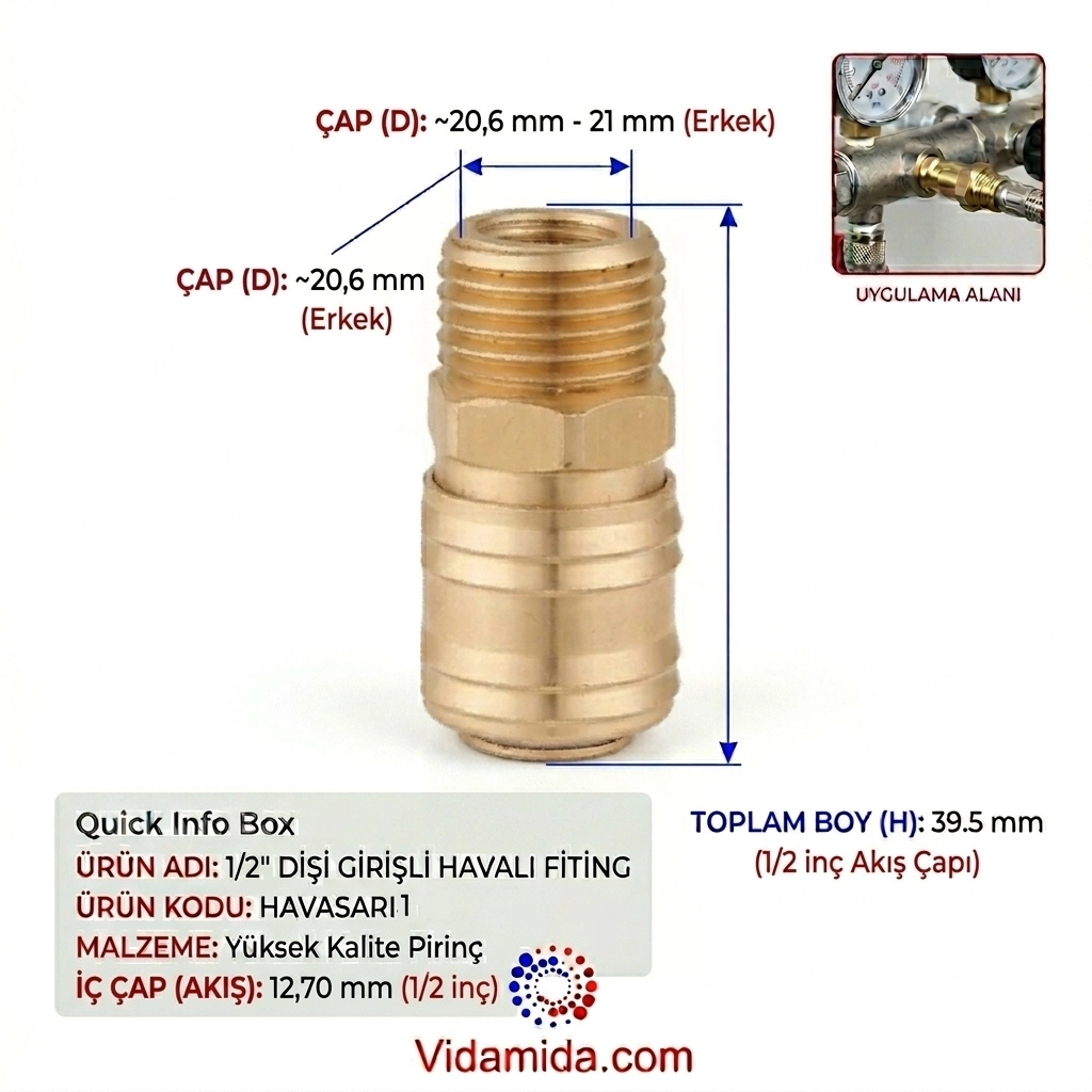 Hava Jak Dış 1/2’’ İç 1/4’’ Prinç Sarı Erkek