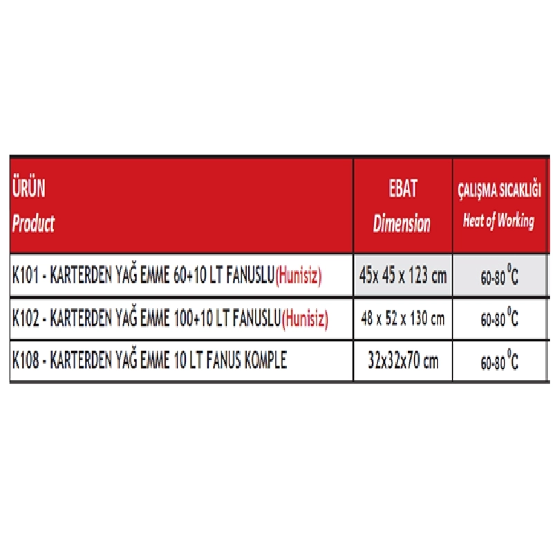Karterden Yağ Emme Fanuslu 60lt + 10 lt (Hunisiz)