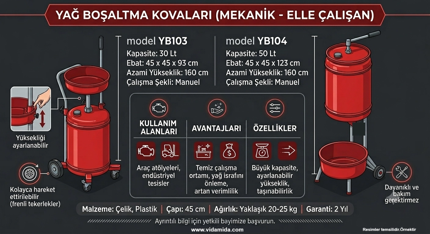 Yağ Boşaltma Kovası Mekanik Elle 30 lt 